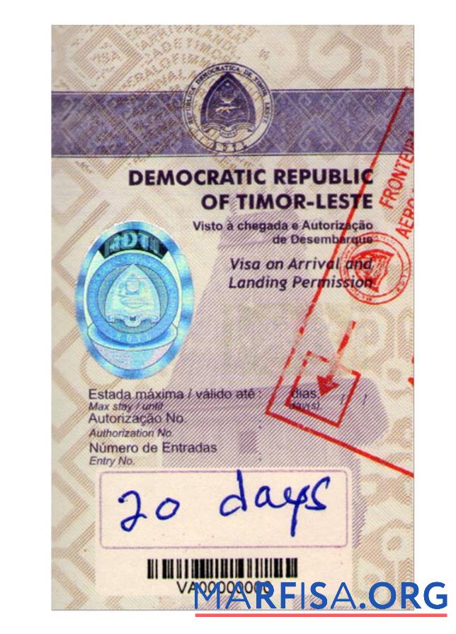 Printable Timor Leste visa template